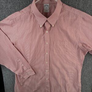 Brooks Brothers Button Up Cotton Shirt Long Sleeve 17.5 34/35 Regent Striped Red